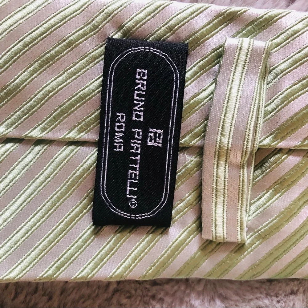 Piattelli Light Green and Silver Striped Men's Tie